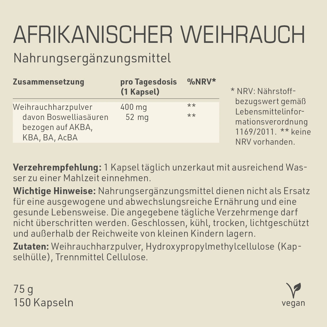 Afrikanischer Weihrauch Inhaltsstoffe und -angaben