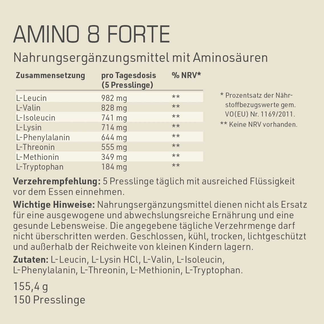 Amino 8 Forte Inhaltsstoffe und -angaben