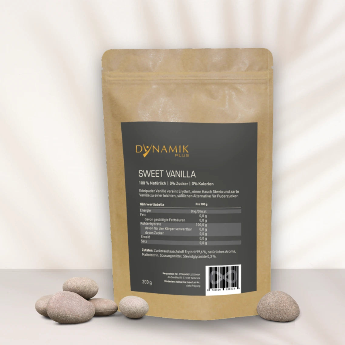 Braune Papiertasche mit DYNAMIKPLUS Etikett "Sweet Vanilla"