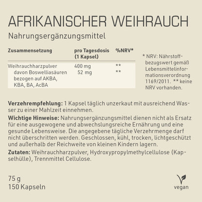 Afrikanischer Weihrauch Inhaltsstoffe und -angaben