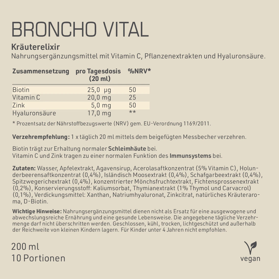 Broncho Vital Inhaltsstoffe und -angaben