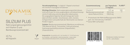 DYNAMIKPLUS Etikett "Silizium Plus" mit Inhaltsstoffen und -angaben