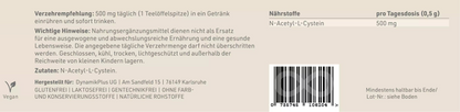 DYNAMIKPLUS Etikett "NAC" mit Inhaltsstoffen und -angaben