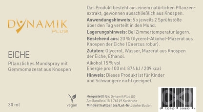 DYNAMIKPLUS "Eiche - Gemmomazerat" Etikett mit Inhaltsstoffen und -angaben