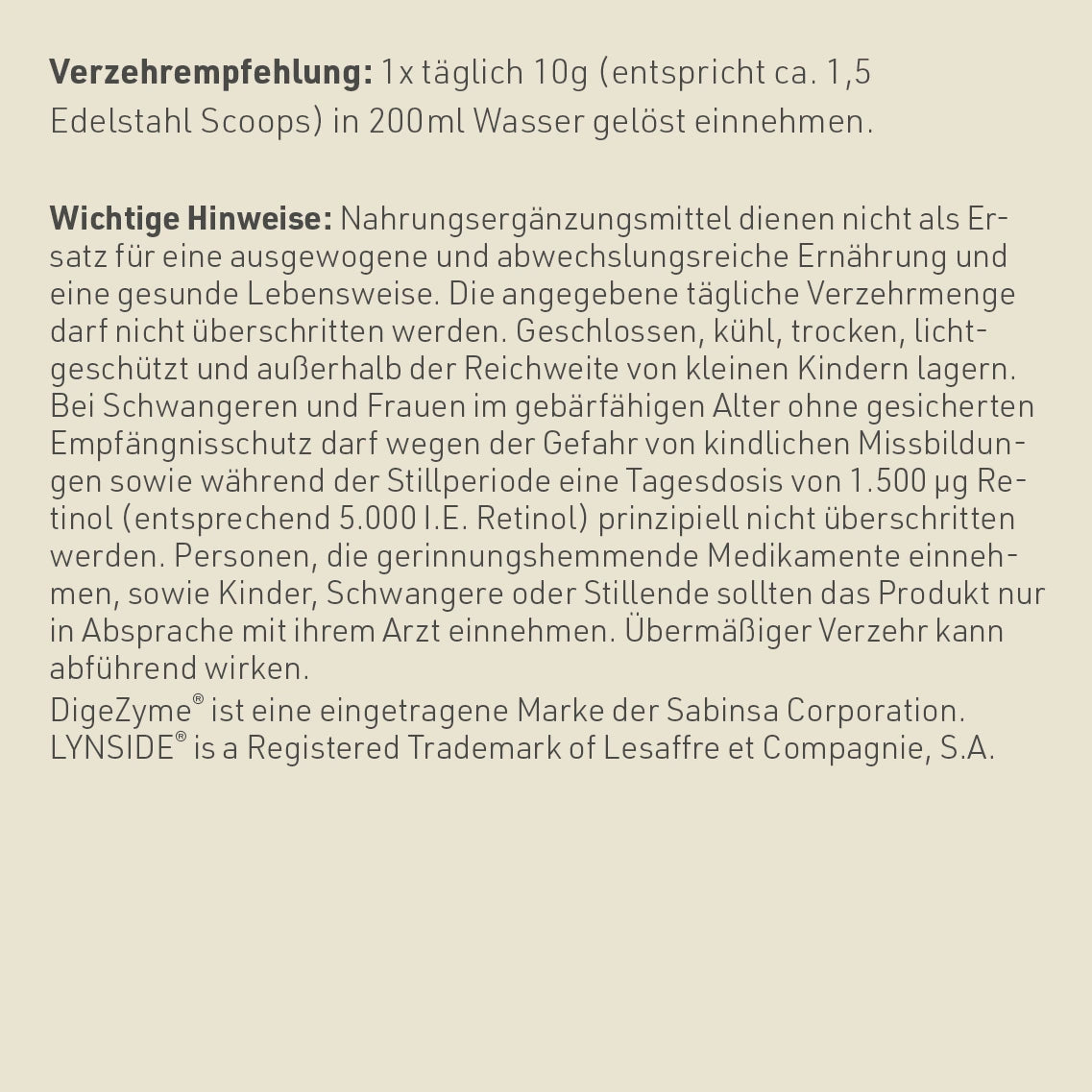 Verzehrempfehlung und Wichtige Hinweise Green Up