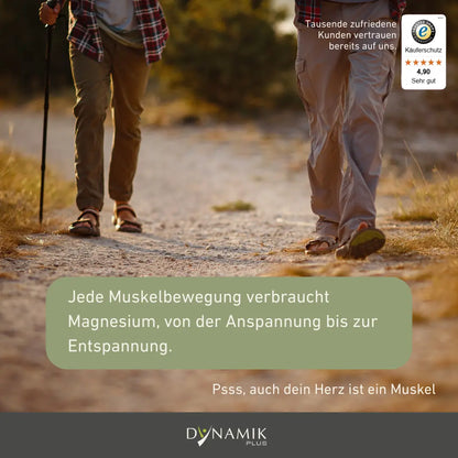 Zwei Wanderer mit Infobox zu Magnesiumbedarf