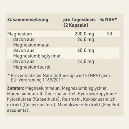 Produktetikett "Magnesium 3 Cardio Vital" mit Inhaltsstoffen und -angaben