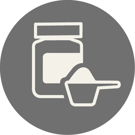 Graues Icon eines Behälters mit Pulver  gefülltem Messlöffel 