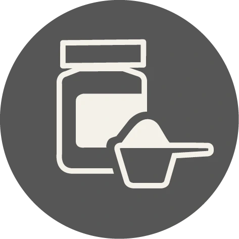 Graues Icon eines Behälters mit Pulver  gefülltem Messlöffel 