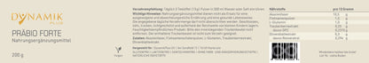 DYNAMIKPLUS Etikett "Präbio Forte"  mit Inhaltsstoffen und -angaben