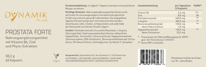 Produktetikett "Prostata Forte" mit Inhaltsstoffen und -angaben