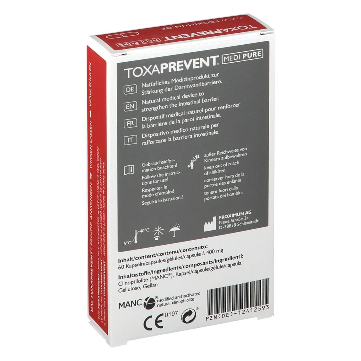 "TOXAPREVENT Medi Pure" Verpackung Rückseite
