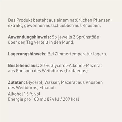 Produktetikett "Weissdorn - Gemmomazerat" mit Inhaltsstoffen und -angaben