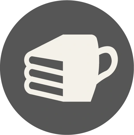 Icon bestehend aus einer halben Tasse und einem Stapel Bücher